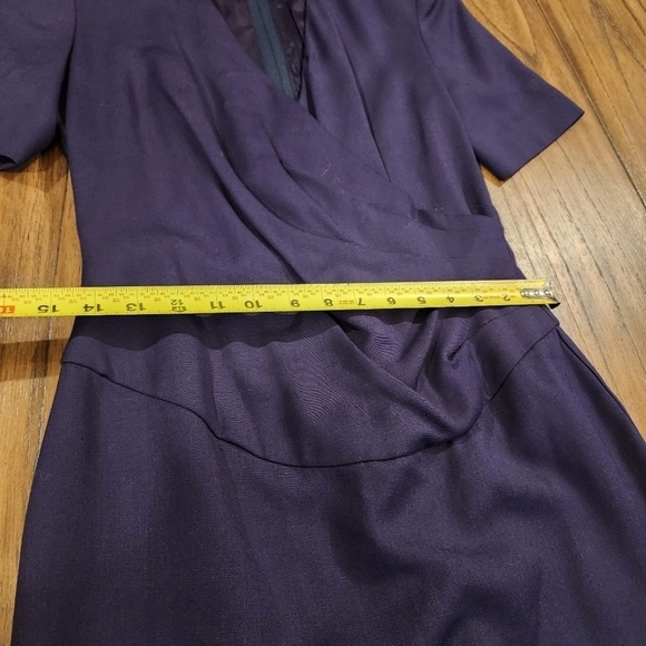 Navy purple faux wrap professional cocktail pinup pencil a-line dress midi  4 - Picture 7 of 13